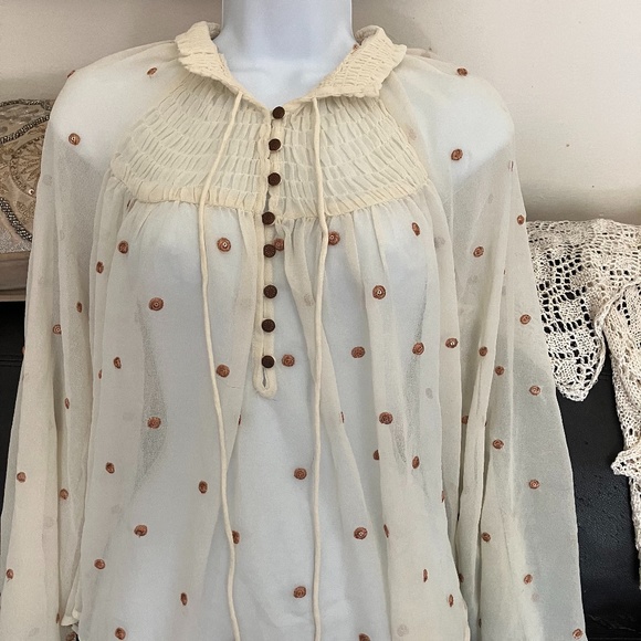 FREE PEOPLE - Polka Dot Long Sleeve Shirt (White/Rose Gold) - Picture 2 of 9